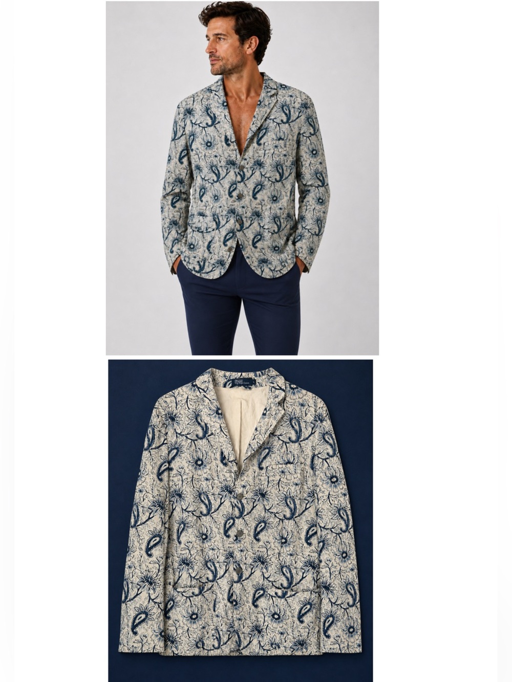Vintage 90s Polo Ralph Lauren Casual Blue Floral Paisley Cotton Blazer Coat L